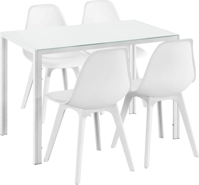 Eethoek Delft glazen eettafel met 4 stoelen wit