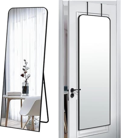Grote Rechthoekige Wandspiegel 145x50 cm – Volledige Lengte Slaapkamer Spiegel met Zwarte Metalen Frame