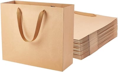 Grote bruine geschenkzakken 32 x 11,5 x 28 cm, versterkt met handgrepen voor winkelen, feesten en verpakkingen