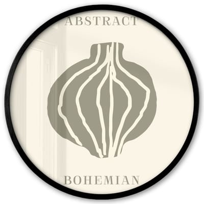 Poster in lijst Rond - Fotolijst 40x40 cm - Posters - Boho - Groen - Abstract - Ronde posterlijst zwart - Decoratie - Wanddecoratie woonkamer - Muurdecoratie slaapkamer