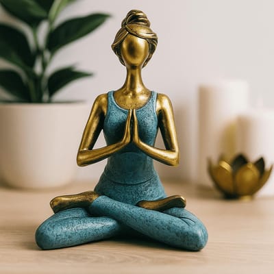 Yoga Lady Figuur - Brons & Turqoise 24cm