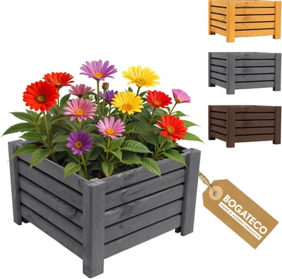 BOGATECO Houten Plantenbak - Inclusief Agro-Textiel - Weerbestendig & Geïmpregneerd - Bloembak voor Tuin & Balkon - Diverse Maten & Kleuren| 38x38x25cm | antraciet