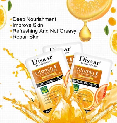 10 stuks Vitamine C Masker| Hyaluronzuur |Pigmentvlekken | Acne | Puisten |combineer met Retinol | Stralend |Man | Pigment| Huidverjongend | Whitening ISO Certificaat | UV Schade | Organic |Rosacea