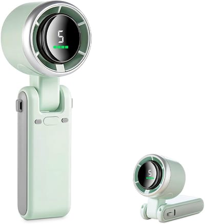 Verpakking van 1 stuk - Handventilator - Ventilator - Opvouwbare ventilator - Draagbaar - 5 snelheden - Supersterke wind - Borstelloze motor - Inclusief draagkoord - Geschikt voor scholen, kantoren en buitenactiviteiten - 59,5*52*172 mm - Groen