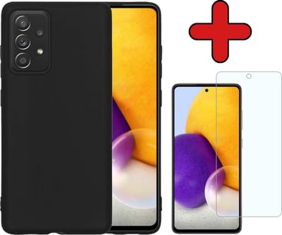 Hoesje - Met Screenprotector - Geschikt voor Samsung Galaxy A72 - Sterk & Shockproof - Telefoon Hoes - Back Cover - Siliconen Case - Telefoonhoes - Zwart