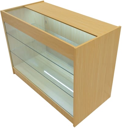 K1200 led winkelbalie - esdoorn - 120x60x90cm - 3 glazen legplanken