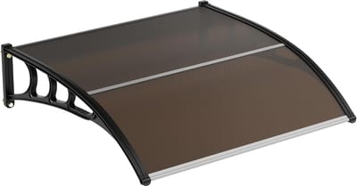 Deurluifel 120x80cm - Policarbonaat Waterdicht Weerbestendig UV-bescherming - Robuust Zonnescherm Transparant Paneel met Middenbalk - Voor Zon Regen en Sneeuw - Bruin