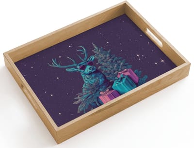 Dienblad hout 40x30 cm - Schootdienblad - Rendier - Zonnebril - Neon - Kerstboom - Borrelplank rechthoek - Plateau dienbladen