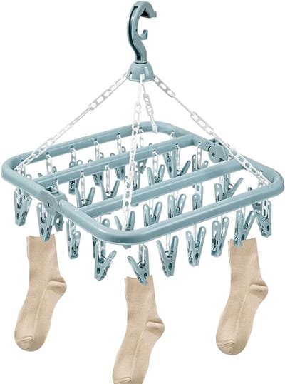 Sokkendroger - 32 Knijpers - Sokken Droger - Beha's - bh's - Ondergoed - Multifunctionele kledingclips - Wasrek Sokken - Wasrek - Droogrek - Klein Wasrekje - Washanger - Sokkendroogrek - Kleerhanger voor Sokken - Windbestendig - Blauw