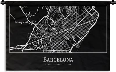 Wandkleed - Wanddoek - Stadskaart - Barcelona - Plattegrond - Kaart - 180x120 cm - Wandtapijt