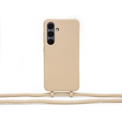 Coverzs Silicone case met koord - Telefoonhoesje met koord - Backcover hoesje met koord - touwtje - geschikt voor Samsung Galaxy S24 - Beige