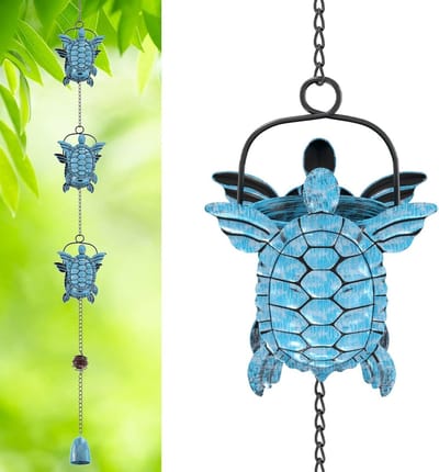 Regenketting - Dakgootketting decoratie - Waterafvoer tuin - Blauwe schildpad design - 320 cm lengte - Blauw