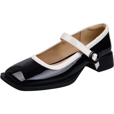 Chaussures Rétro à Talons Épais pour Femmes Ceinture Un Mot Automne Nouvelles Bouche Peu Profonde Tout-Aller Jk Bout Carré Mary Jane Petites Chaussures en Cuir 40 noir