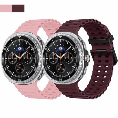 Stravo 2-pack Ocean sportbandje – Geschikt voor Samsung Galaxy Watch 9 (40/44mm) / Watch 8 (40/44mm) / 8 Classic (46mm) – Roze + Wijnrood – Ademend zacht siliconen waterdicht horlogebandje