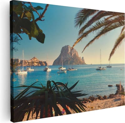 Artaza Canvas Schilderij Strand - 40x30 cm - Klein - Wanddecoratie Zeezicht - Muurdecoratie Palmboom - Kamer Accessoires