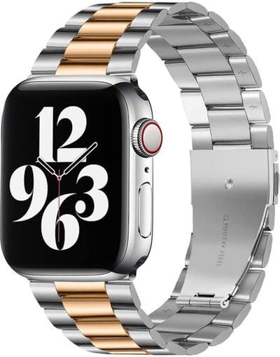 By Qubix - Geschikt voor Apple Watch bandje - Stalen schakelband - Zilver met rosé goud - Geschikt voor Apple Watch 38mm / 40mm / 41mm / 42mm - stalen bandje