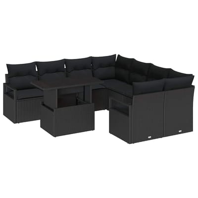 vidaXL - Tuinbank - Set - 9 - st - 8-Aantal - zitplaatsen - Zwart - poly - rattan