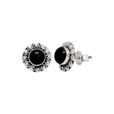 Zilveren oorstekers - bloem met natuursteen - 925 zilver - 37 mm