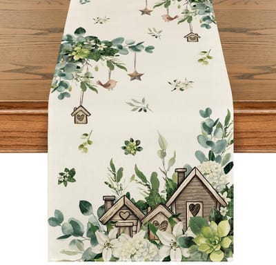 Dailygoods - Tafelloper met Houten Vogeltje en Bloemen 40x180cm