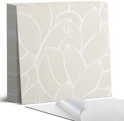 Coloray Plaktegels - Delicate bladeren in golven Portugese Tegels - 30 cm x 30 cm - Romig Plaktegels - 9 stuks - Vierkant PVC Tegels - Plaktegels Keuken - Zelfklevende Vloertegels - Vinyl Tegels Zelfklevend - Zelfklevende Tegels