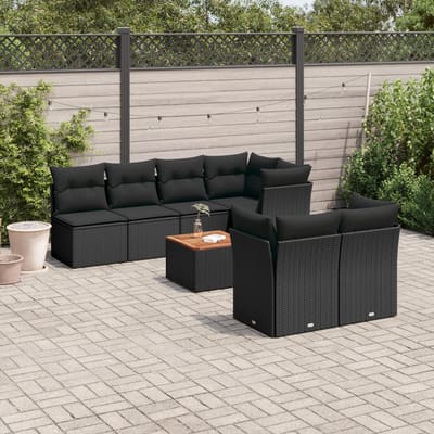 vidaXL - 8-delige - Loungeset - met - kussens - poly - rattan - zwart