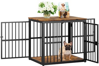 Hondenbench Meubel - Houten Kamerkennel - 3 Deuren - Stapelbaar - Waterbestendig Tafelblad - Voor Woonkamer - 68,4x53x61 cm - Retro Bruin