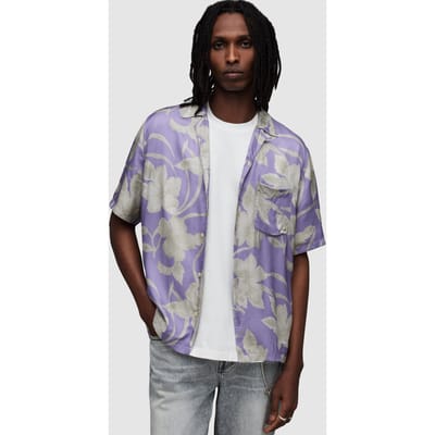 AllSaints Jardin Ss Shirt Fresh Lilac Size: XL | Casual Shirts Outlet | Heren | Wit