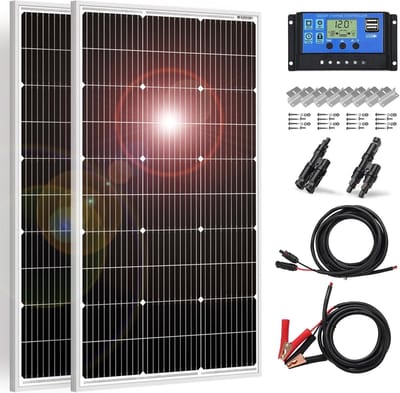 Zonnepaneel Set - Energie Opwekker - Off-Grid Energie - Hoge Efficiëntie Cellen - 200 Watt - Zilver