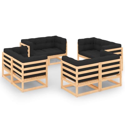 vidaXL - 8-delige - Loungeset - met - kussens - massief - grenenhout