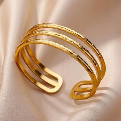 Bracelets larges en acier inoxydable pour femmes, couleur or, luxueux, épais, fleur, manchette, bijoux vintage, cadeaux de mariage 54-56mm brown