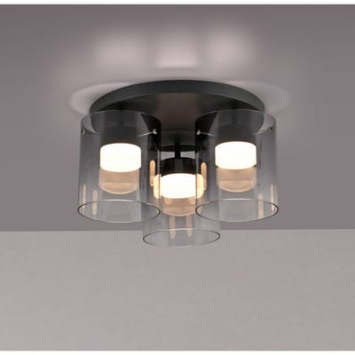 JUST LIGHT. GmbH JUST LIGHT. LED plafondlamp Elio rookglas, 3-lamps, zwart