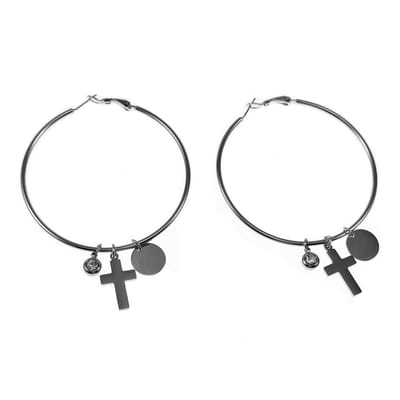 ∅60mm Kruis Oorringen Dames - Stalen Zilverkleur - Oorbellen met Hangers
