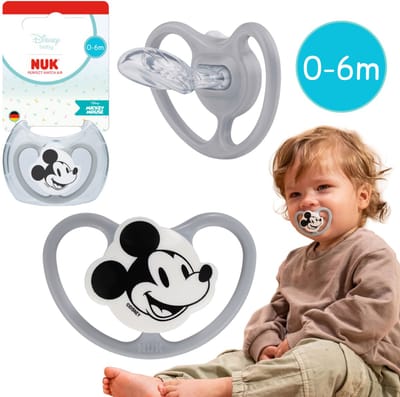 DISNEY Mickey Mouse NUK Air-fopspeen, orthodontische siliconenfopspeen voor pasgeborenen van 0-6m + etui