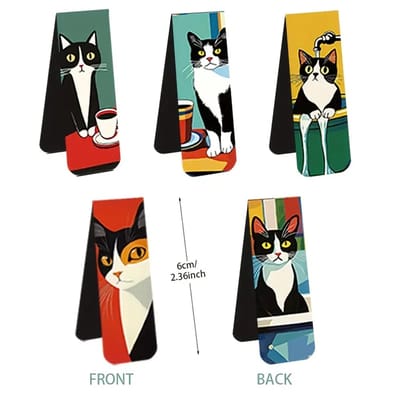 Viwado® Magnetische Boekenleggers 5 Stuks - Katten print - Duurzaam Papier - Voor Lezers - Studenten - Leraren - Cadeau