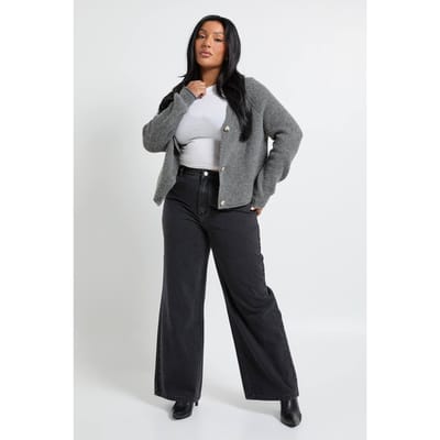 boohoo Dames Plus gewassen rechte pijp spijkerbroek | Washed Black | Maat: 16