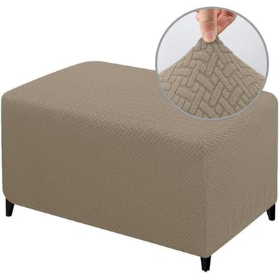 Housse Pouf Rectangulaire Jacquard 4 Tailles Stretch Durable Repose-pieds Banc Tabouret Housse Lavable Protecteur de Meuble Housse de Tabouret Small gris-marron
