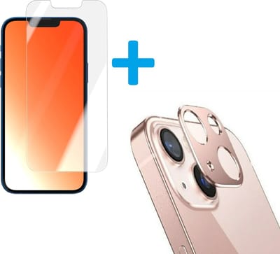 Display Bescherming Schermprotector Tempered Glass Screen Protector  + Camera lens Beschermer rosegoud Geschikt voor: Apple iPhone 13 Pro