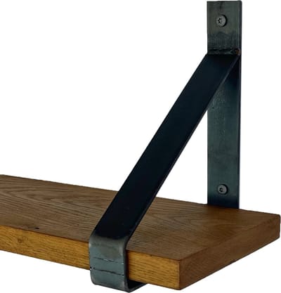 GoudmetHout® Wandplank Industrieel - 40 x 20 cm Muurplank - Donker Eiken Hout - Decoratie Wandrek & Boekenrek - Hangplank Keuken - Wall Shelf + 2 Plankdragers van Ruw Staal