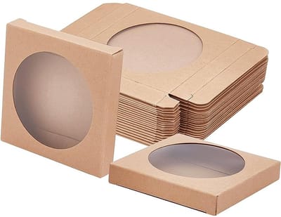 Dailygoods- Geschenkverpakkingen Kraftpapier - Dozen met Venster - 24 Stuks - 9 x 9 x 1,5 cm - Bruin - Voor Bruiloft/Snoep/Koekjes - Cadeauverpakking