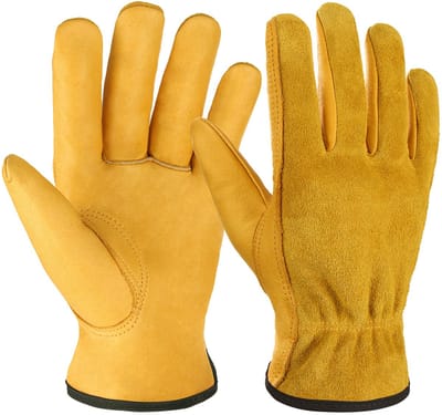Leren werkhandschoenen, perforatiebestendige tuinhandschoenen, unisex, robuust ontwerp, ademend en flexibel- geel- XL
