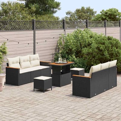 vidaXL - Tuinbank - Set - 11 - st - 10-Aantal - zitplaatsen - Zwart - en - Crème