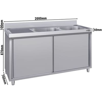 GGM Gastro Spülschrank ECO - 2000x700mm - mit 2 Becken rechts Zilver