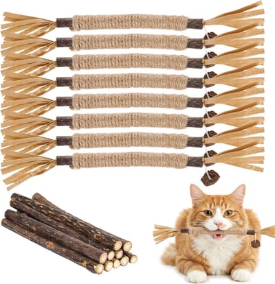 8 stuks kattenmunt sticks en 10 stuks Matatabi sticks, natuurlijke kauwstokset voor het reinigen van tanden voor katten, kauwspeelgoed tegen stress en slechte adem, kittens en volwassen katten