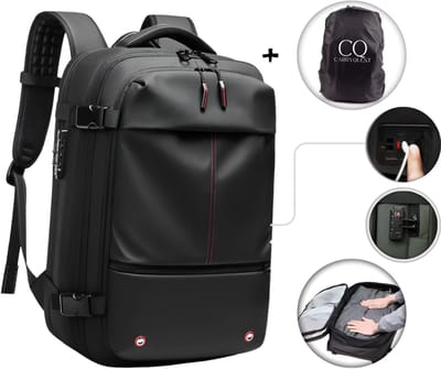 CarryQuest® - Zen Pro Vacuüm Rugzak 60L - Handbagage Rugzak met Vacuum Compressie - Vacuum Backpack met Ingebouwde Pomp - Laptopvak 17 inch - USB-C - Waterafstotend - Zwart