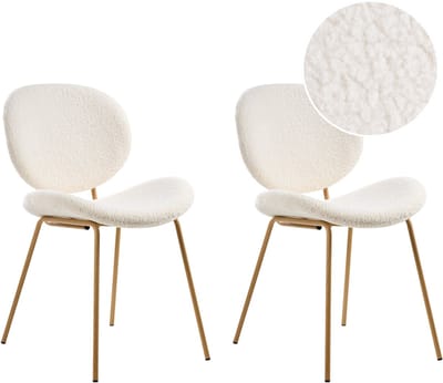 LUANA - Eetkamerstoel set van 2 - Wit/Lichtbruin - Bouclé