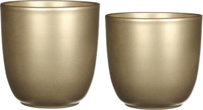 Mica - Plantenpot/bloempot - 2x stuks - keramiek - goud - D25/31 cm