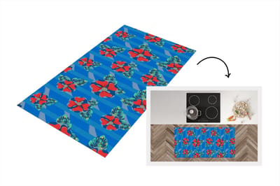 Keukenloper - Loper keuken - Hibiscus - Hawaii - Rood - Patroon - Bloem - 120x60 cm - Keukenloper vinyl