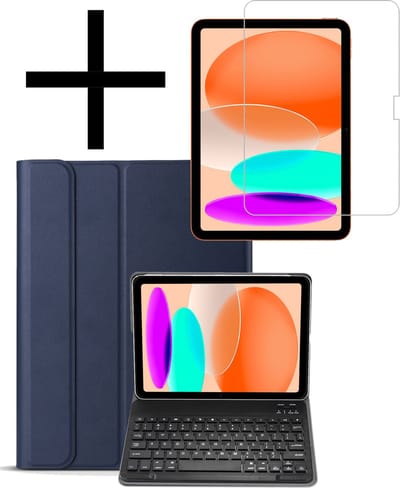Hoes - Geschikt voor Apple iPad A16/A18 (2022/2025/2026) - 10.9 & 11 inch (10e, 11e & 12e generatie) - Met Screenprotector - Keyboard Book Cover - Toetsenbord Case - Hoesje - Donkerblauw