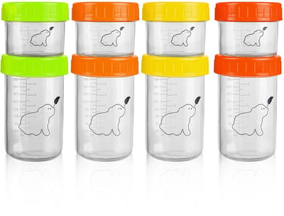 Dailygoods- Babyvoeding Opbergdozen 8st. - Glazen Potten 100 ml/220 ml - Herbruikbaar - Vaatwasmachine/Magnetron Bestendig - Perfecte Porties - Voedselverspilling Voorkomen - Babyvoeding Potjes