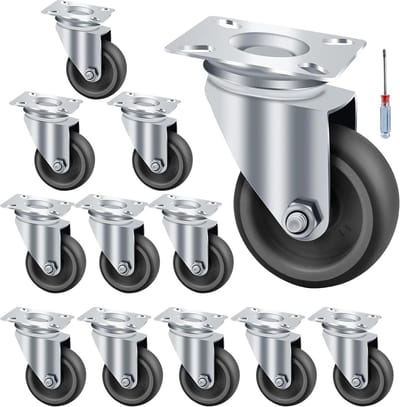 Zwenkwielen 50 mm diameter rubberen meubelwielen transportwielen - 12 stuks met 48 schroeven - draagkracht 50 kg per zwenkwiel heavy duty wheel